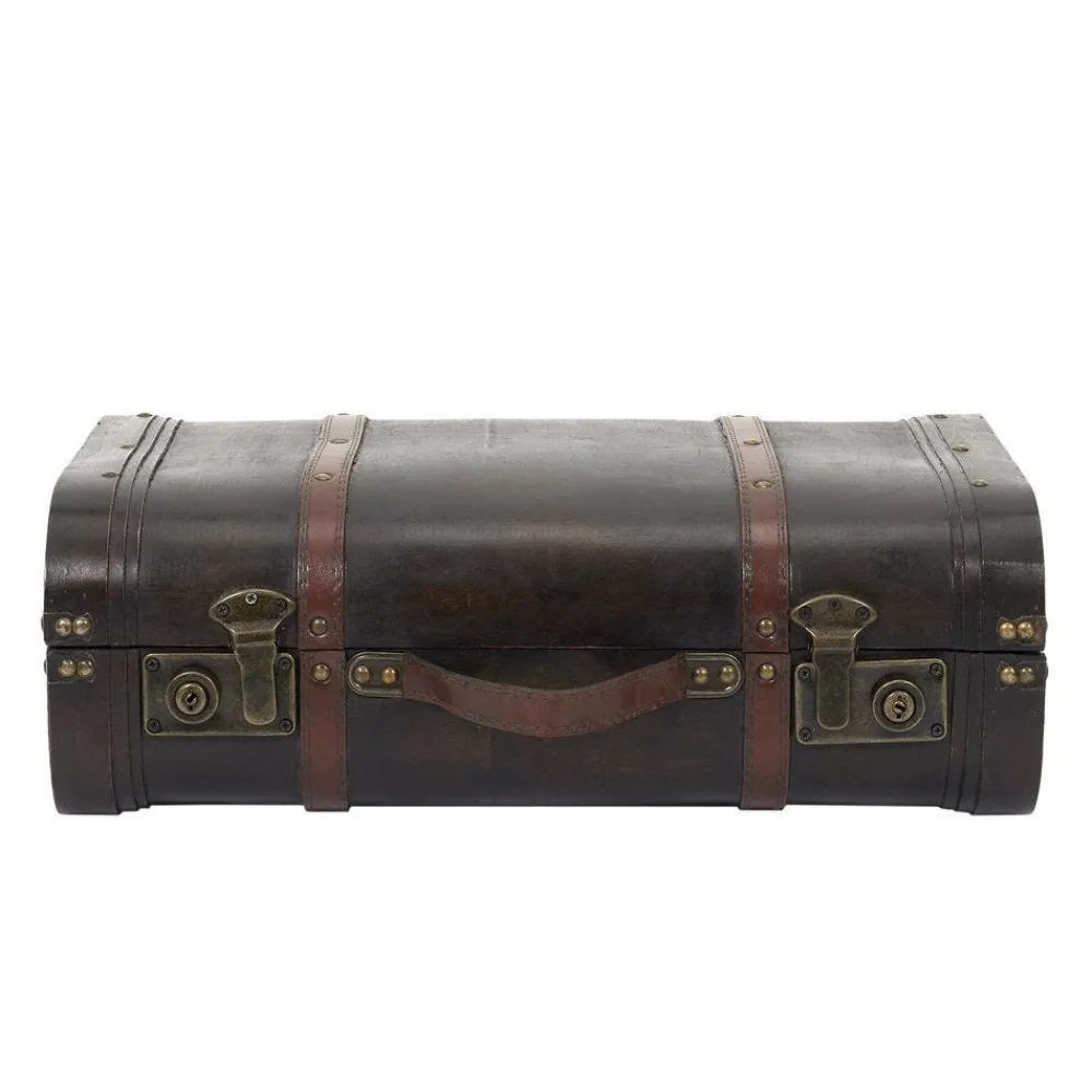 RETIF Malles Vintage En Bois Et Cuir Marron 48X31X16,5 + 53X38X20Cm Fashion