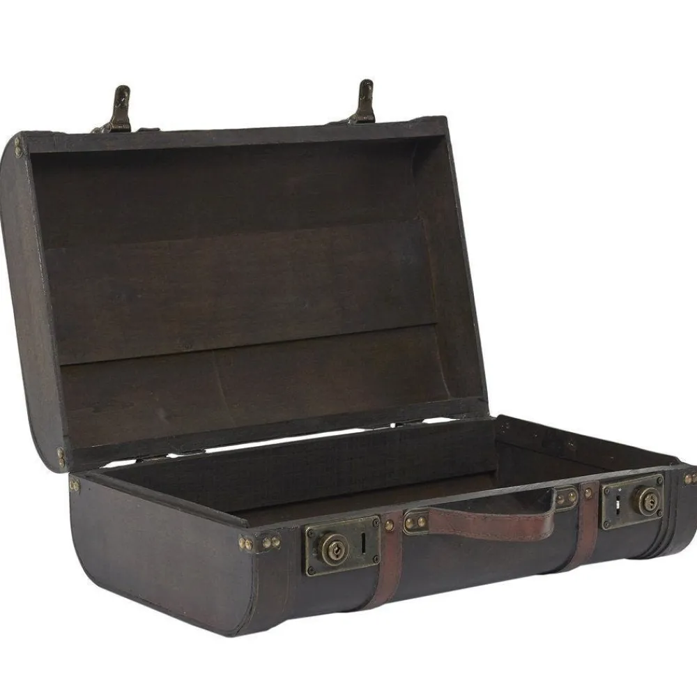 RETIF Malles Vintage En Bois Et Cuir Marron 48X31X16,5 + 53X38X20Cm Fashion