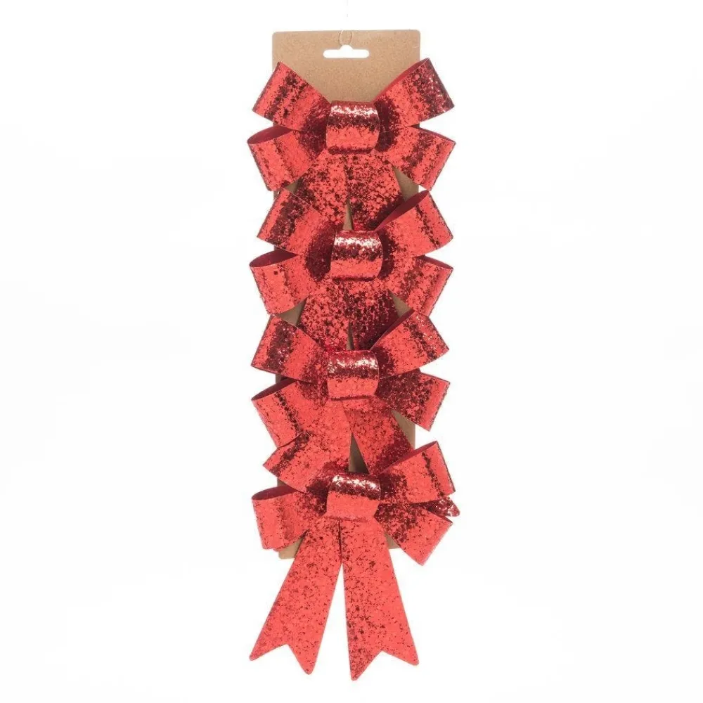 RETIF Noeuds Rouges Glitter L 13,5 X H 17 Cm - Par 4 Cheap