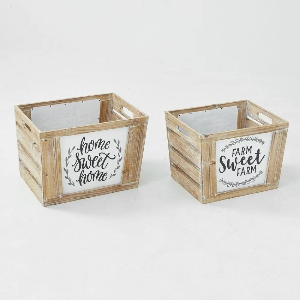 RETIF Paniers En Bois Et Metal L 46 X P 35 X H 29,5 + L 42 X P 31 X H 28 Cm - Par 2 Sale