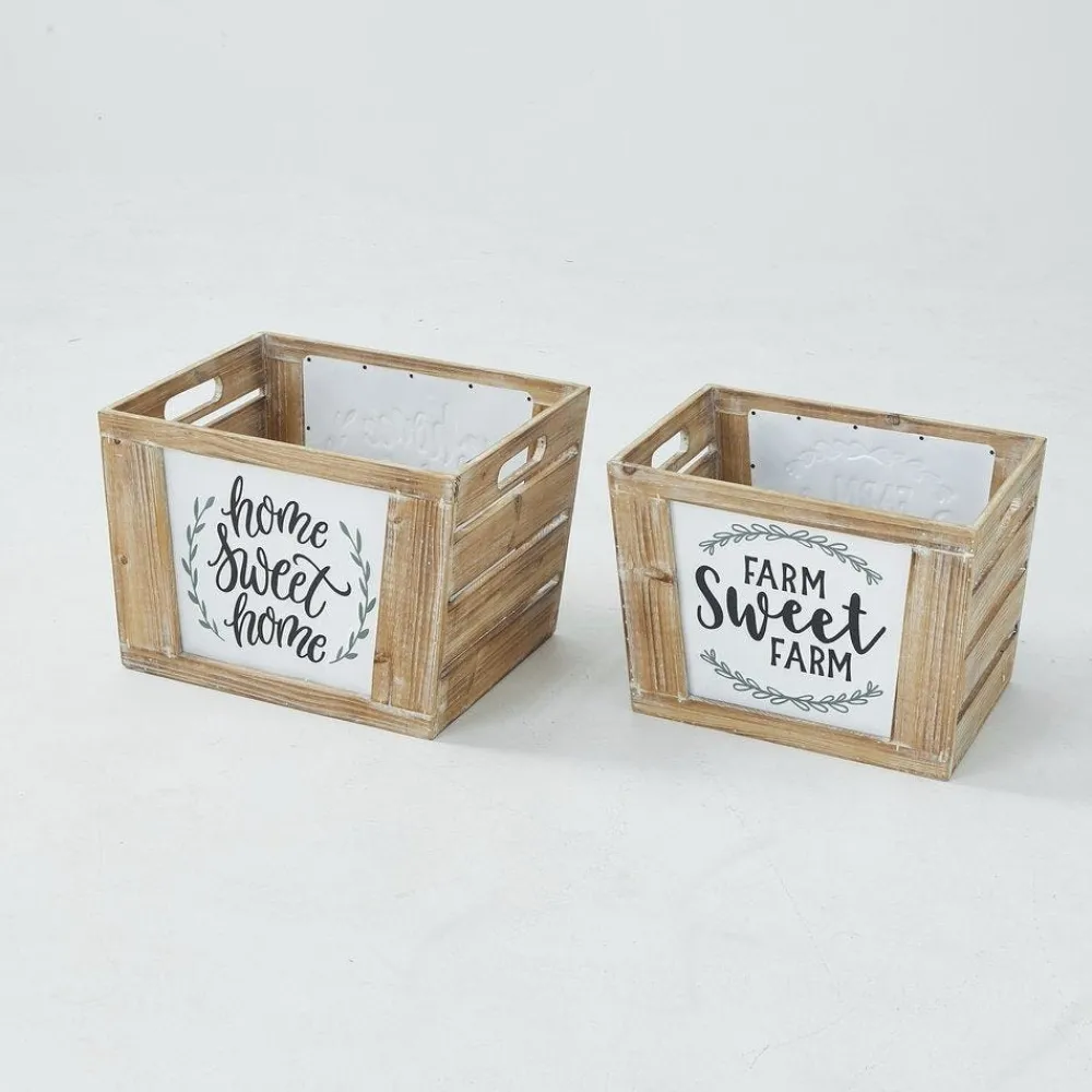 RETIF Paniers En Bois Et Metal L 46 X P 35 X H 29,5 + L 42 X P 31 X H 28 Cm - Par 2 Sale