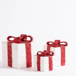 RETIF Paquets Cadeaux Blancs Et Noeuds Rouge 15X18 + 20X24 + 25X28 Cm Fashion