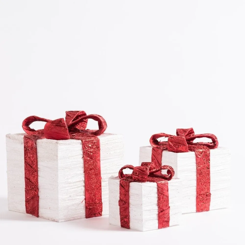 RETIF Paquets Cadeaux Blancs Et Noeuds Rouge 15X18 + 20X24 + 25X28 Cm Fashion