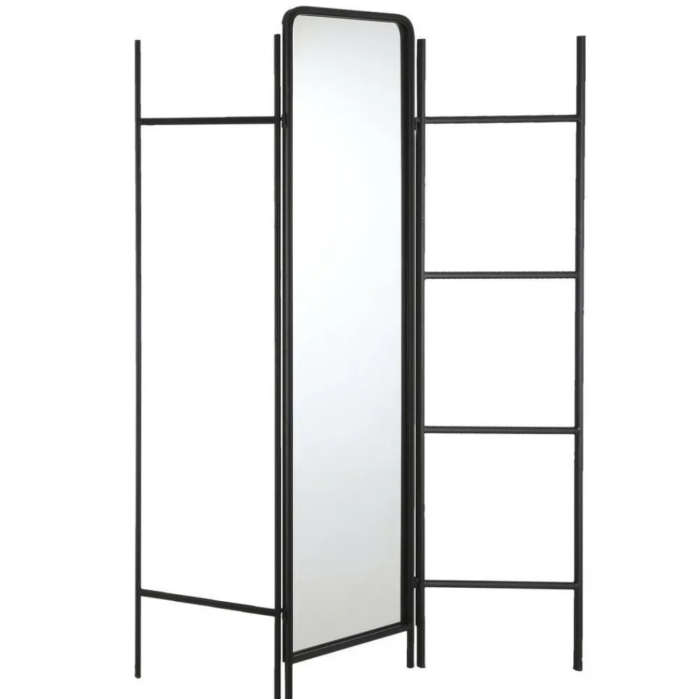 RETIF Paravent Metal Noir Penderie + Miroir + Barres L138 X H171Cm Cheap