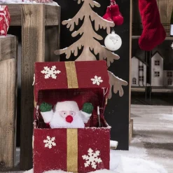 RETIF Pere Noel Automate Dans Paquet Cadeau Rouge 18 Leds 28.5X20X36.5Cm Sale