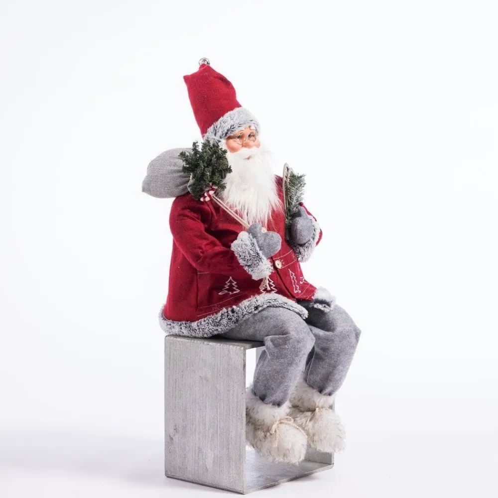RETIF Pere Noel Rouge Assis Avec Hotte Et Raquettes H 90 Cm Flash Sale