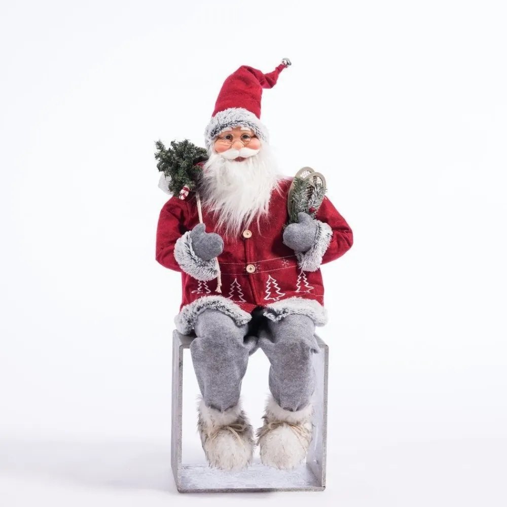 RETIF Pere Noel Rouge Assis Avec Hotte Et Raquettes H 90 Cm Flash Sale