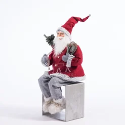 RETIF Pere Noel Rouge Assis Avec Hotte Et Raquettes H 90 Cm Flash Sale