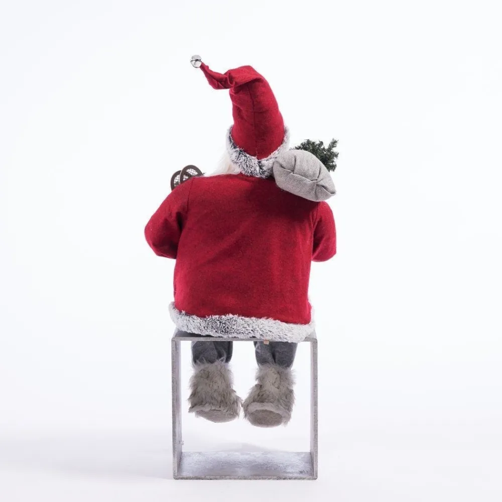 RETIF Pere Noel Rouge Assis Avec Hotte Et Raquettes H 90 Cm Flash Sale
