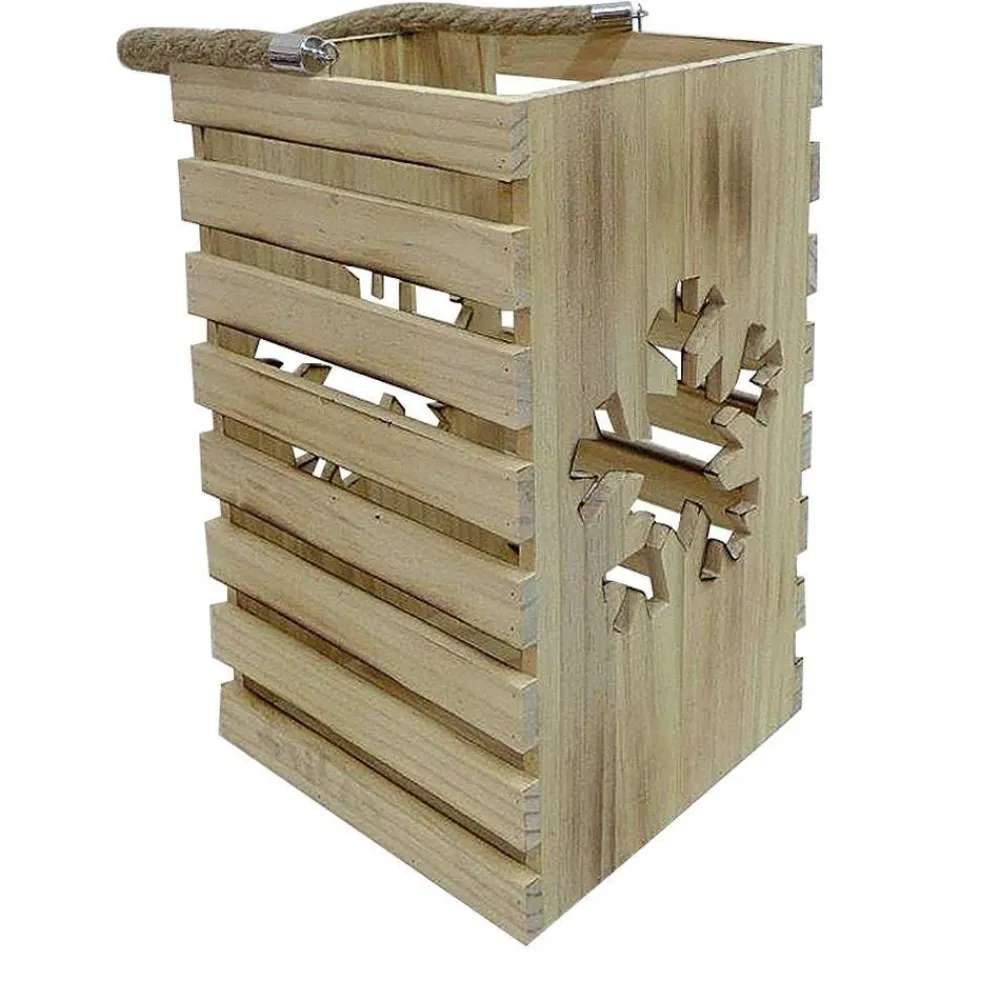 RETIF Photophore En Bois Decoupe Flocon L 18,7 X P 18,7 X H 30 Cm Store
