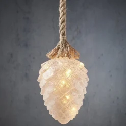 RETIF Pomme De Pin Blanc Givre Lumineuse Et Corde 15X21Cm Outlet