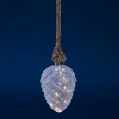 RETIF Pomme De Pin Blanc Givre Lumineuse Et Corde 15X21Cm Outlet