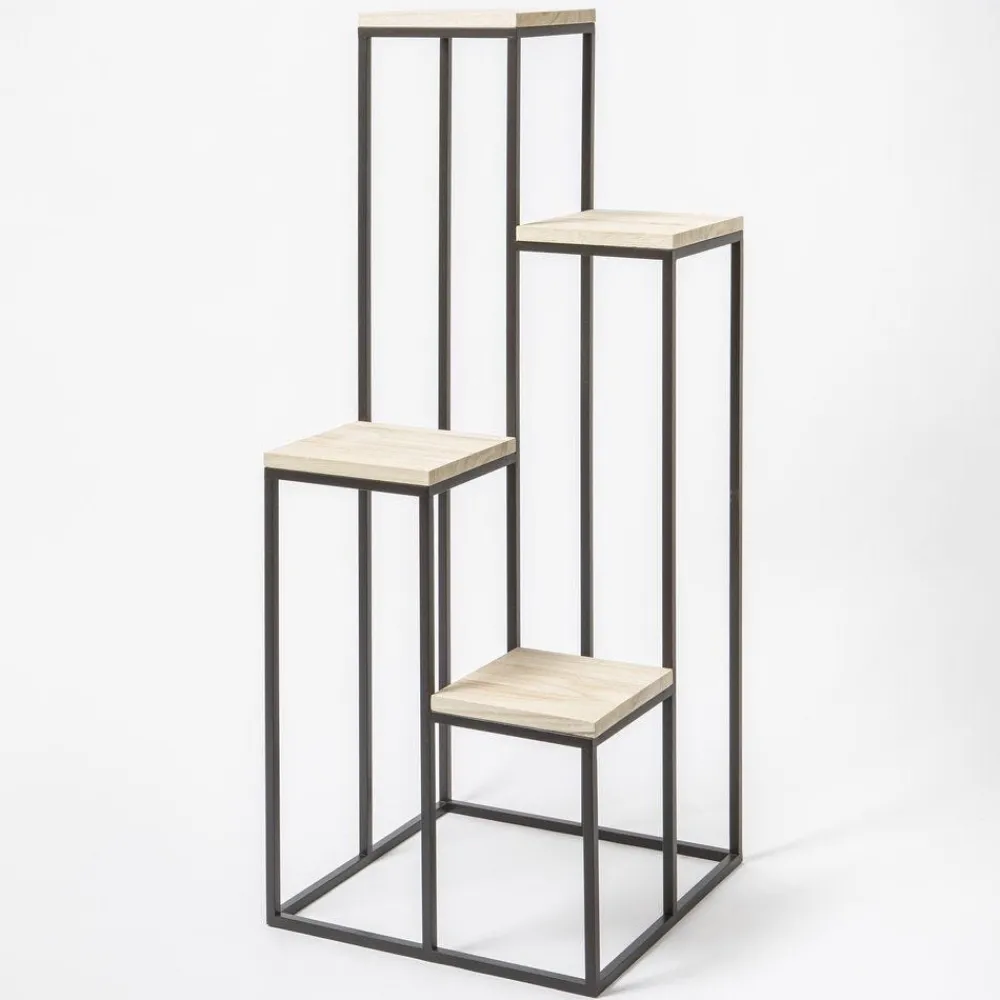 RETIF Presentoir Metal Avec 4 Tablettes En Bois Carrees 51X50X125Cm Sale