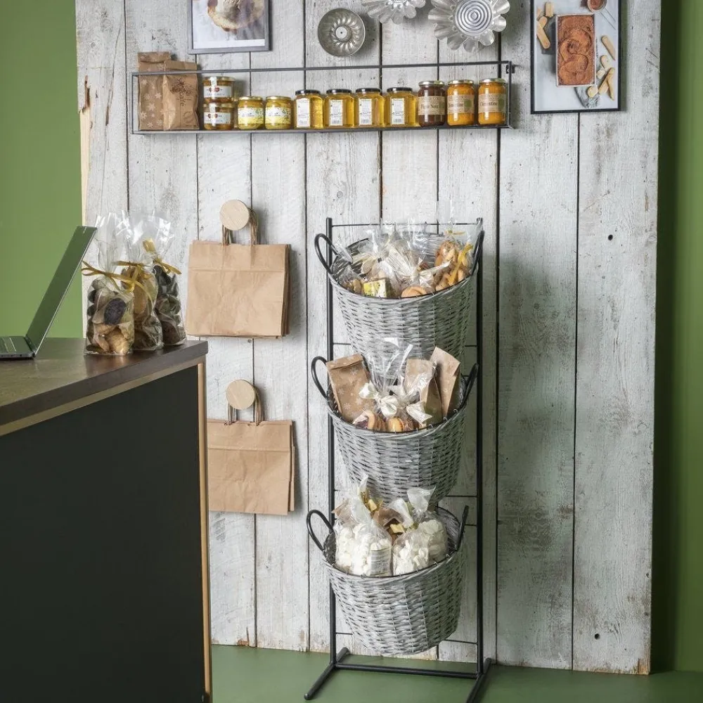 RETIF Presentoir Metallique Avec 3 Paniers En Rattan 41X37Xh116Cm Hot