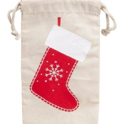 RETIF Sac En Coton Botte Rouge De Noel Avec Cordon - 12.5X21 Cm - Par 600 New