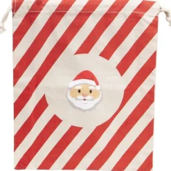 RETIF Sac En Coton Raye Rouge Et Tete De Pere-Noel Avec Cordon - 30X38 Cm - Par 300 Online