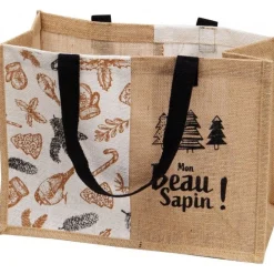 RETIF Sac Jute Naturel Deco Sapin Noir Et Blanc, 2 Anses Noires -37X19X27 Cm - Par 70 Cheap