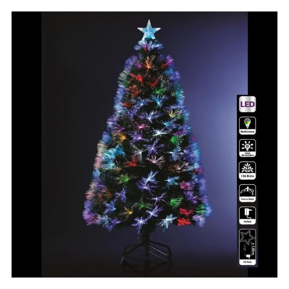 RETIF Sapin Artificiel Vert 136 Bouquets De Fibre Optique Multicolore H120Cm Clearance
