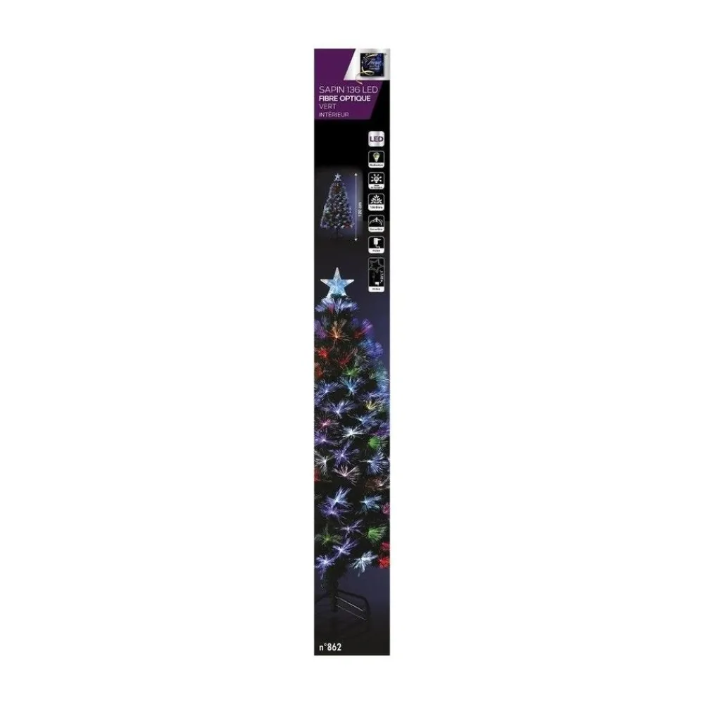 RETIF Sapin Artificiel Vert 136 Bouquets De Fibre Optique Multicolore H120Cm Clearance