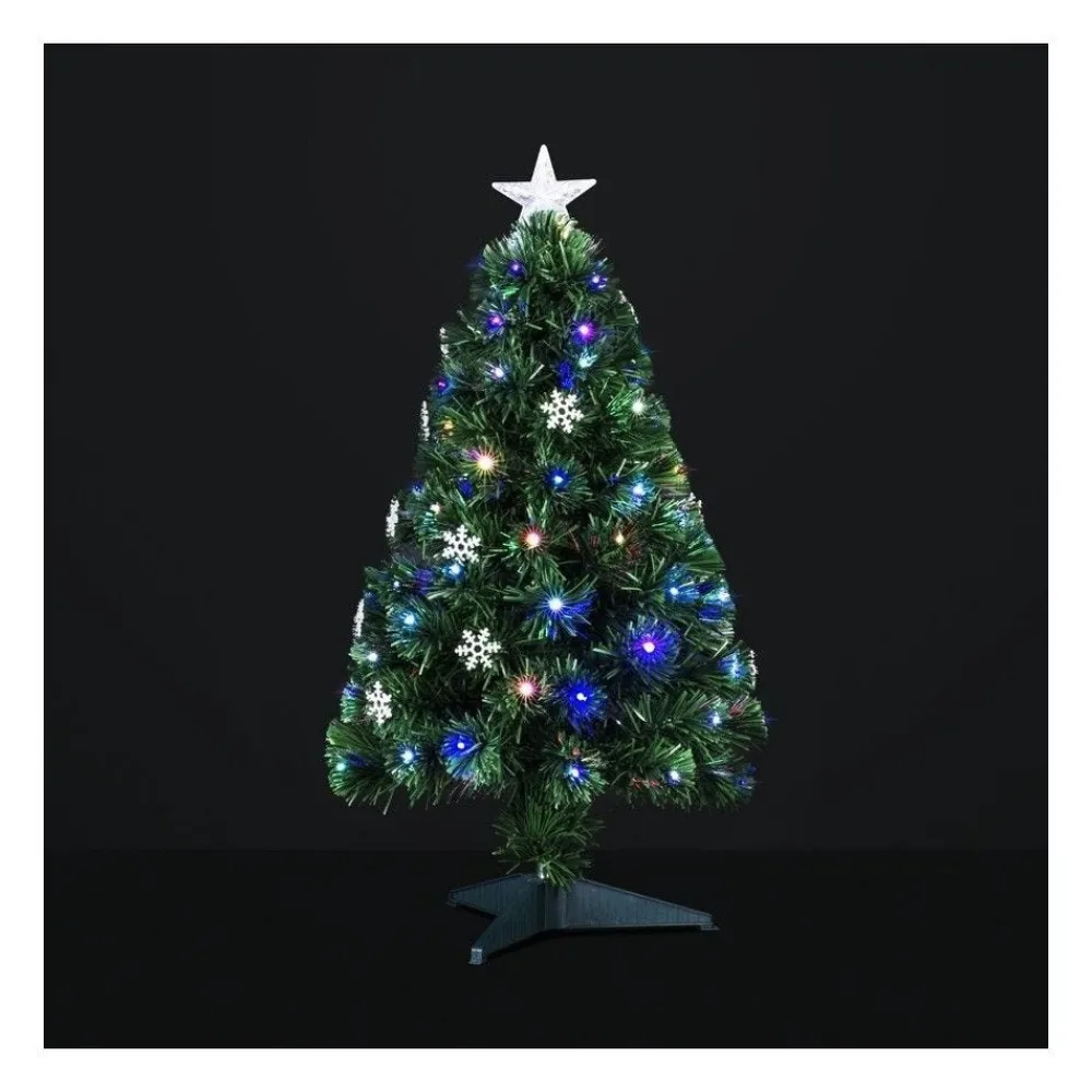 RETIF Sapin Artificiel Vert Lumineux Fibre Optique + 14 Flocons + 74 Led H90Cm Outlet