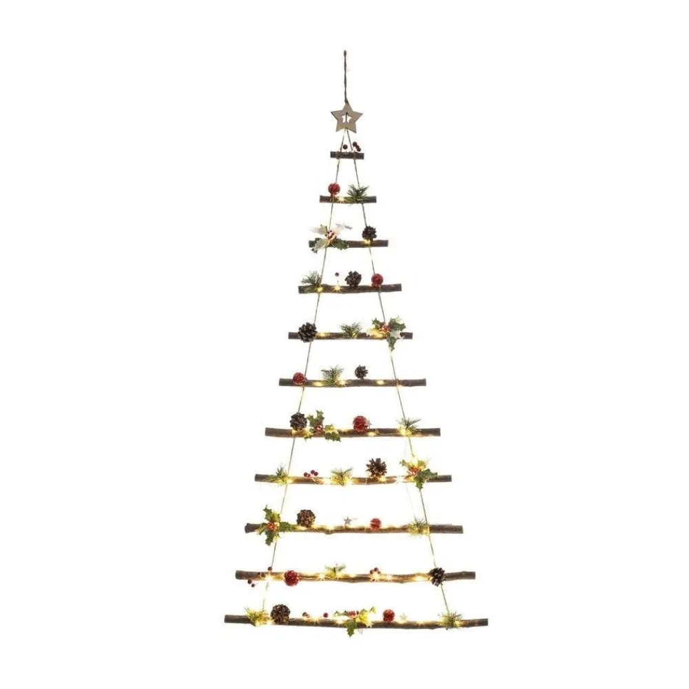 RETIF Sapin De Noel A Suspendre Lumineux A Led Avec Deco Rouge Et Verte H120Cm Hot