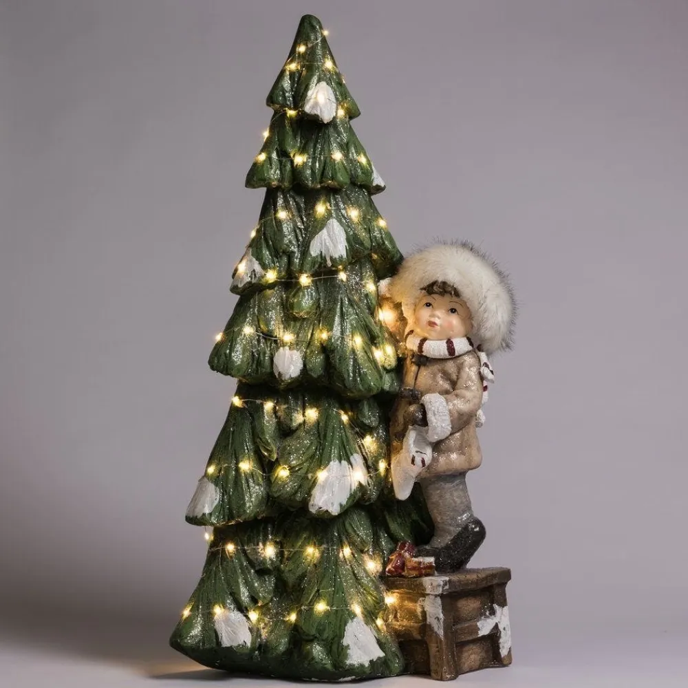 RETIF Sapin Lumineux En Ceramique Avec Enfant L 43 X P 28 X H 85 Cm Online