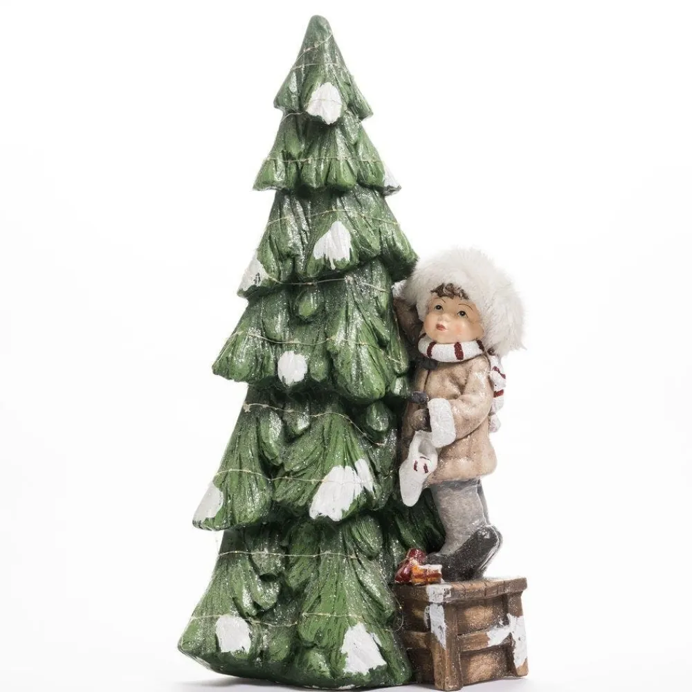RETIF Sapin Lumineux En Ceramique Avec Enfant L 43 X P 28 X H 85 Cm Online