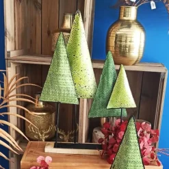 RETIF Sapins De Noel Metal Sur Support Bois 28X10X40Cm Hot