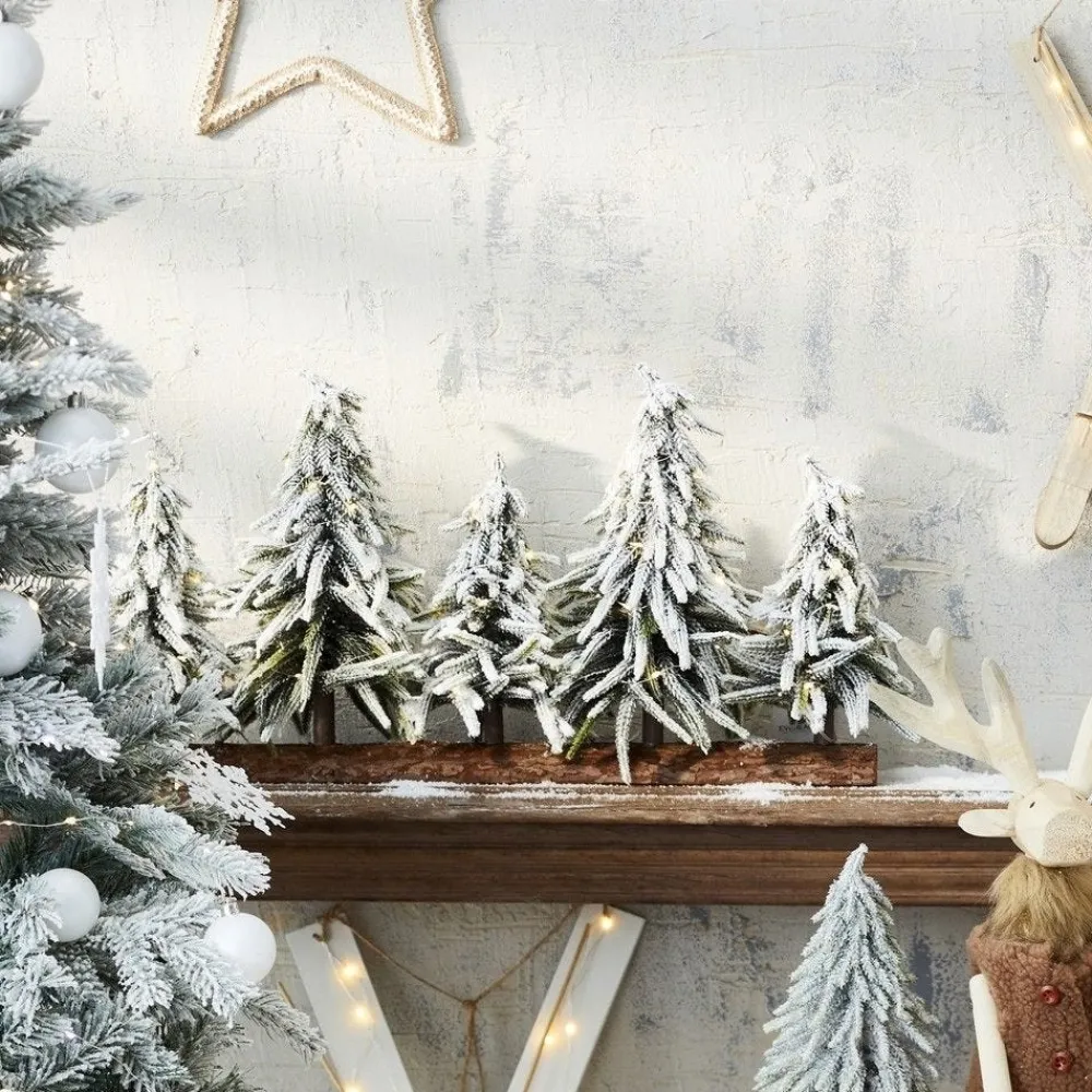 RETIF Sapins Enneiges Sur Socle Bois Led 65X15Xh35Cm Best