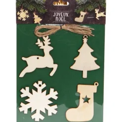 RETIF Set 4 Suspensions Bois - Renne Sapin Flocon Chaussette - 15X6X0.5 Cm - Par 500 Fashion