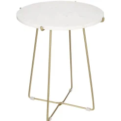 RETIF Table D'Appoint Marbre Blanc Et Metal Or O43 X H50Cm Hot