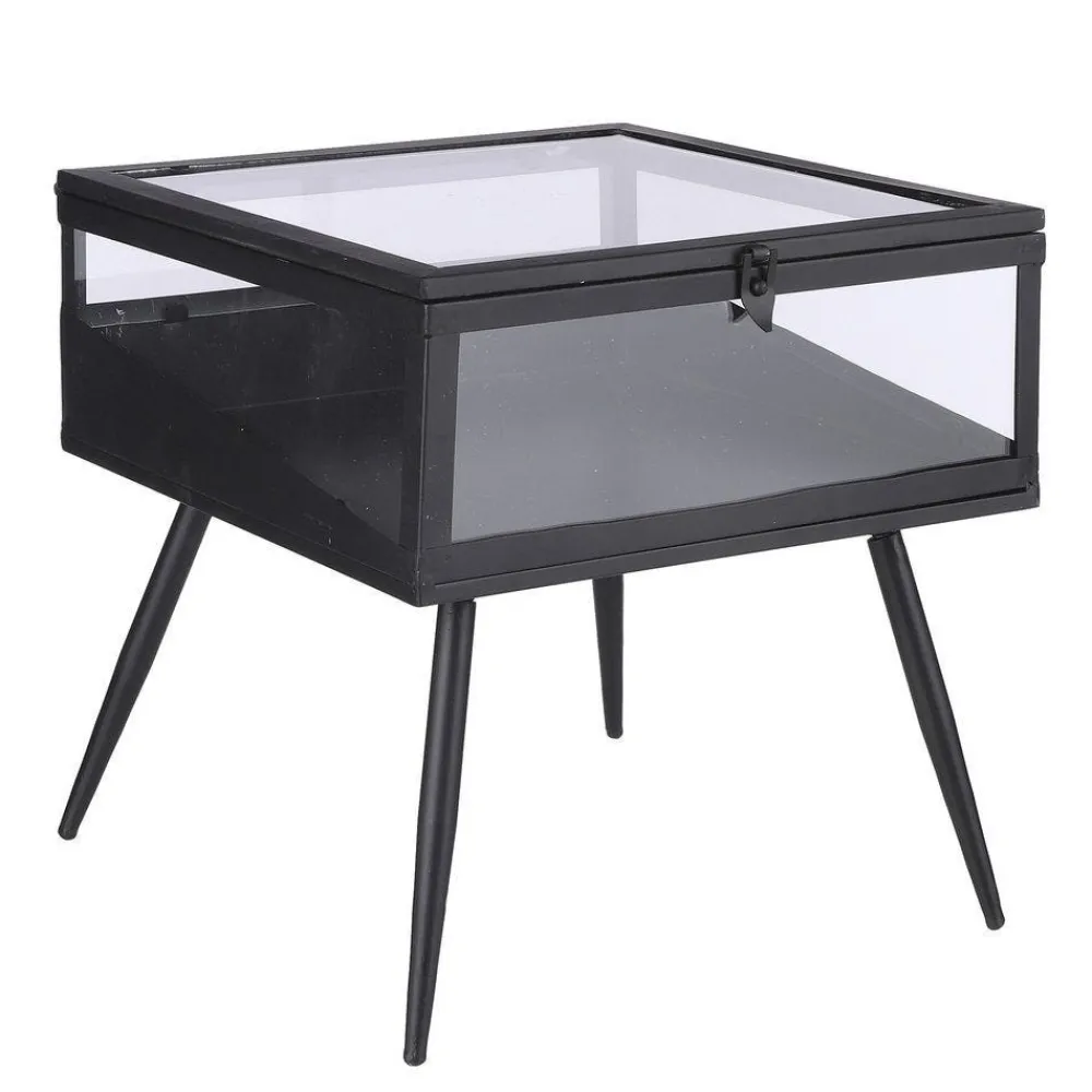 RETIF Table Vitrine Metal Noir Et Verre H38Cm Store