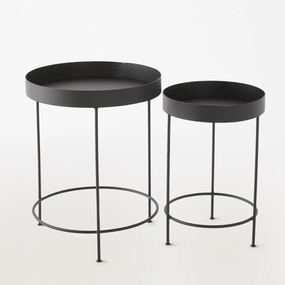 RETIF Tables Rondes Metal Noir Mat O30 X H45Cm + O40 X H50Cm Outlet