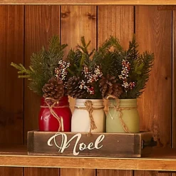 RETIF Vases Assortis Avec Branchages Sapin Sur Presentoir En Bois 28X11X6,5Cm Clearance