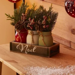 RETIF Vases Assortis Avec Branchages Sapin Sur Presentoir En Bois 28X11X6,5Cm Clearance
