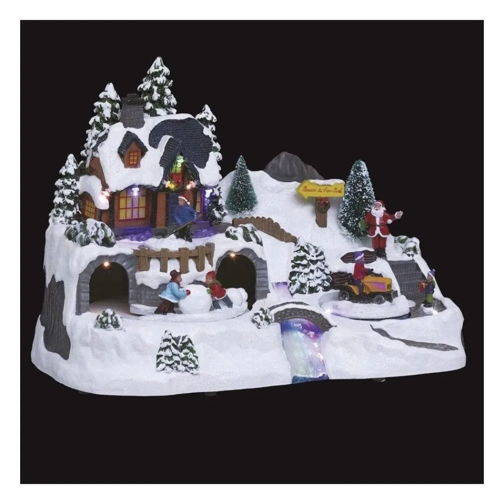 RETIF Village De Noel Lumineux Maison Du Pere Noel Tracteur En Mouvement Best Sale