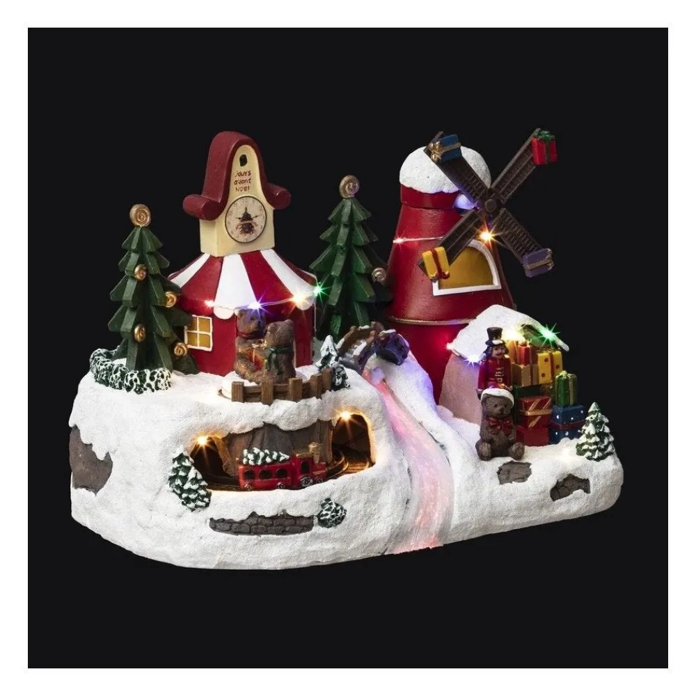 RETIF Village De Noel Lumineux Anime Et Musical Horloge Du Pere Noel Best Sale