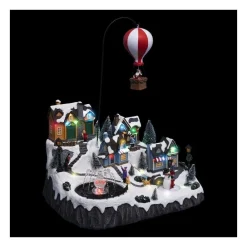 RETIF Village De Noel Lumineux Anime Et Musical Pere Noel Dans Sa Mongolfiere Hot