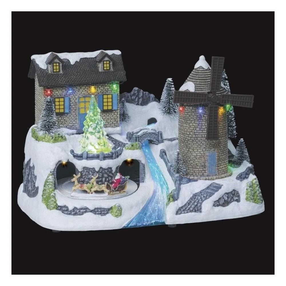RETIF Village De Noel Lumineux Et Musical Moulin A Vent Anime Clearance