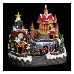 RETIF Village De Noel Lumineux Anime Et Musical Chateau Manoir Du Pere Noel Clearance
