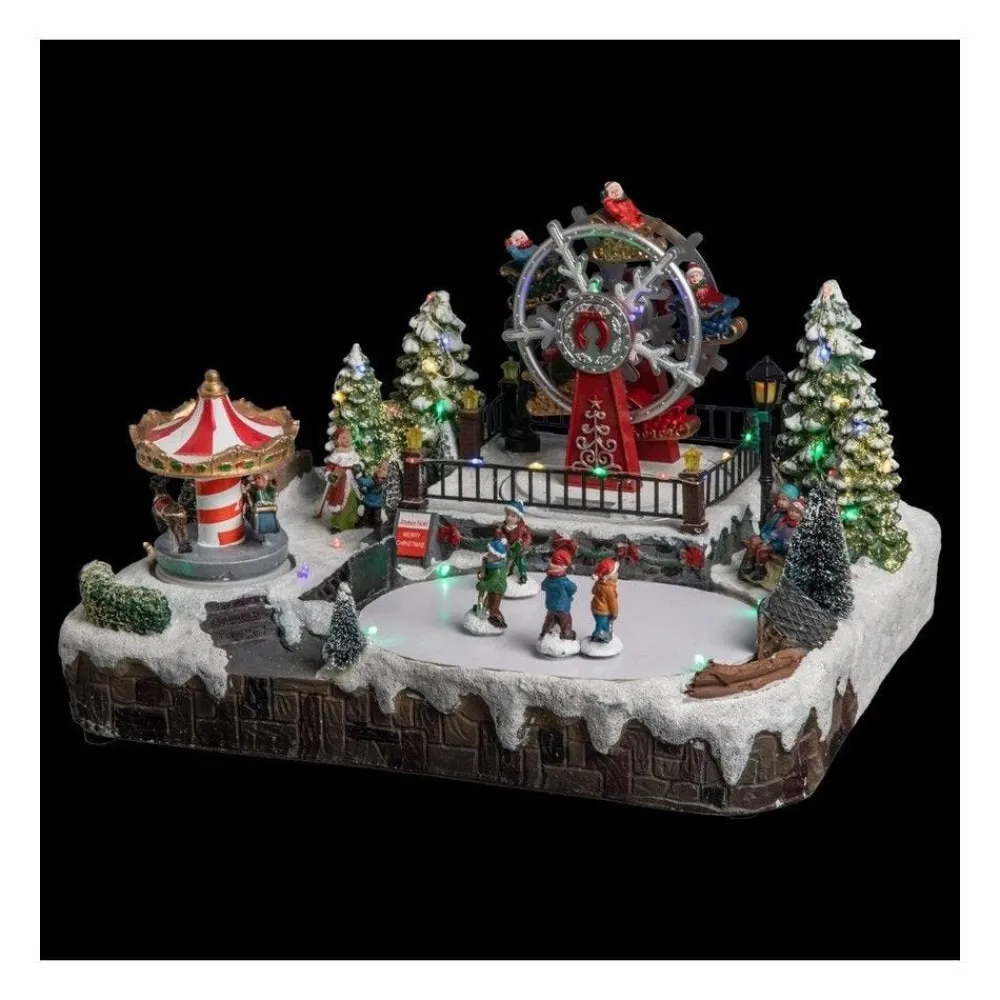 RETIF Village De Noel Lumineux Et Anime Carrousel Et Grande Roue Fashion