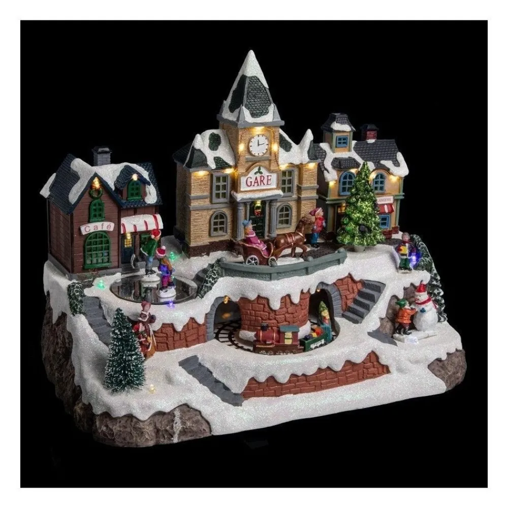 RETIF Village De Noel Lumineux Anime Et Musical La Gare Et Son Train Outlet