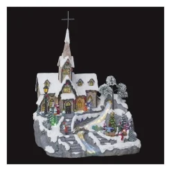RETIF Village De Noel Lumineux Et Anime Eglise Avec Cascade En Fibre Optique New