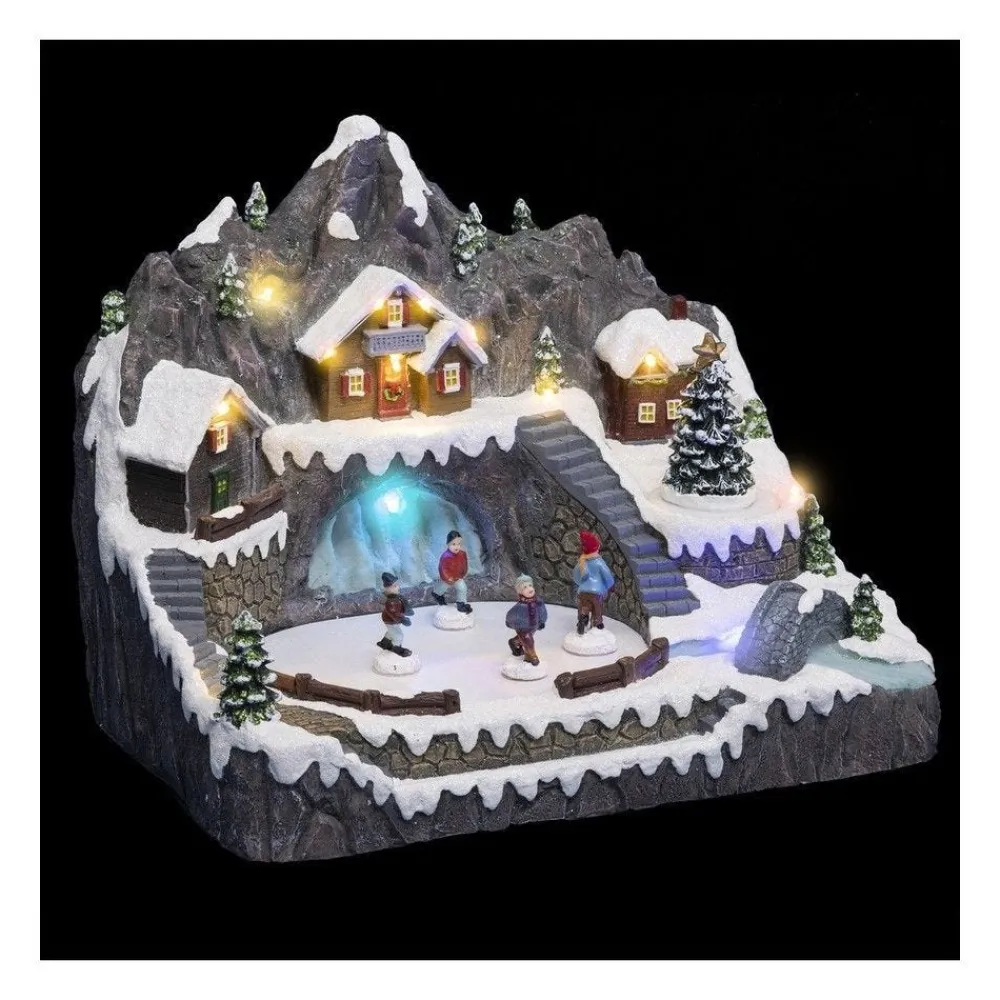RETIF Village De Noel Lumineux Anime Et Musical Maisons Autour D'Un Etang Gele Discount