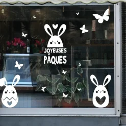 RETIF Vitrophanie Lapin Texte Joyeuses Paques Blanc 54,7X98Cm Clearance