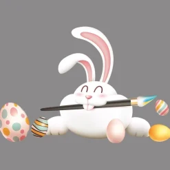 RETIF Vitrophanie Petit Lapin Pinceau Et Oeufs De Paques Droit 45,8X68Cm Sale