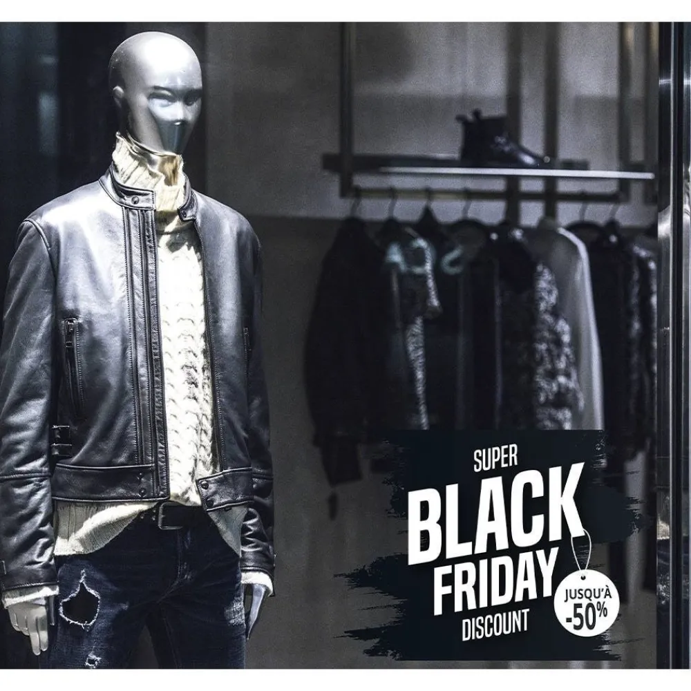 RETIF Vitrophanie Texte Black Friday Grunge Noir Et Blanc Best